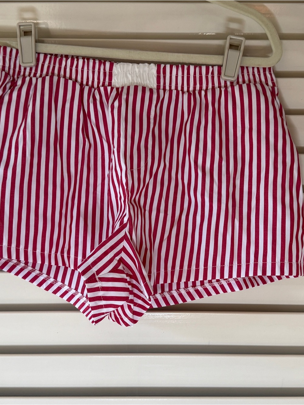 Striped Red & White Bike Shorts with Elastic Waist
